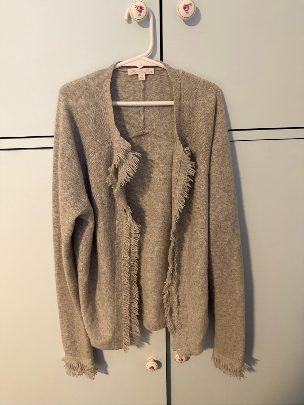 Minnie Rose Taupe Fringe Open-Front Cardigan